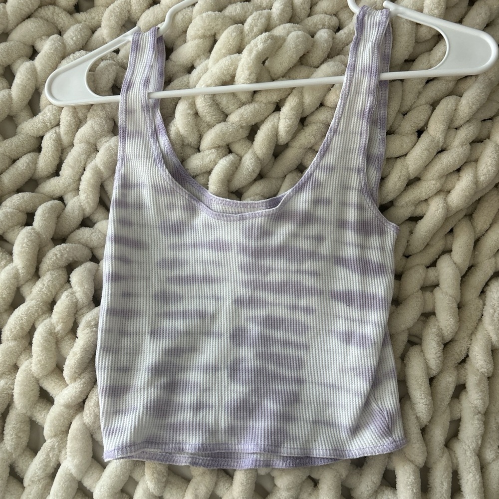 Purple & White Tie-Dye Ribbed Tank Top